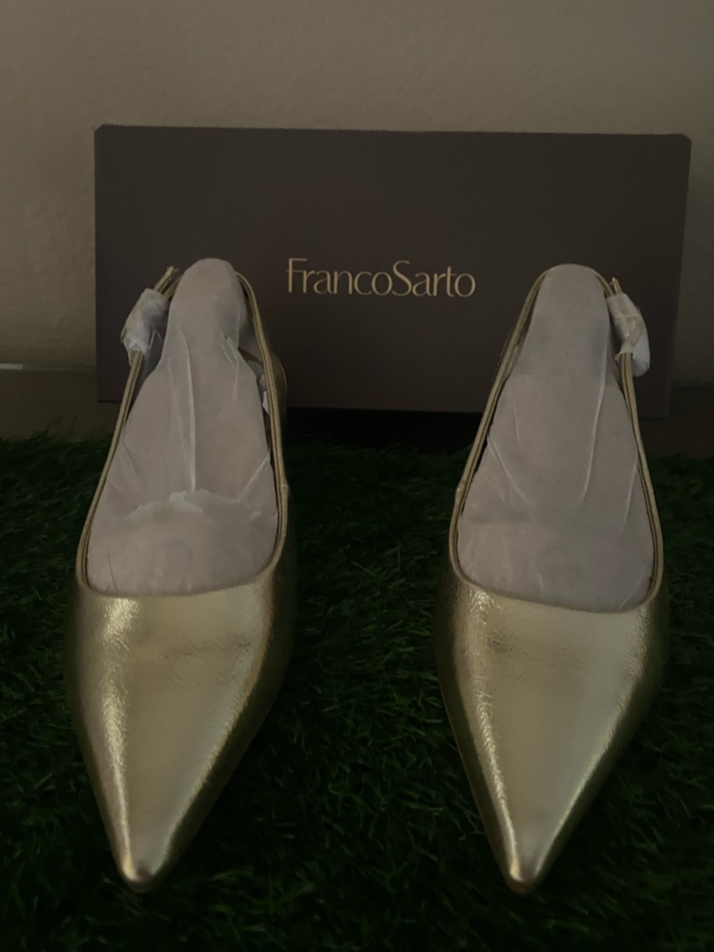 Franco Sarto Metallic Gold Pointed Toe Slingback Flats